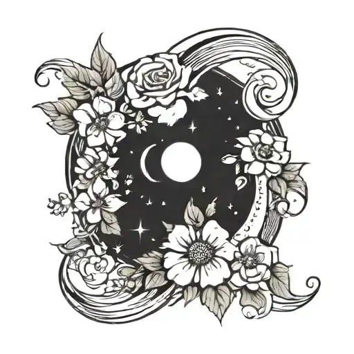Moon And Flowers Symbolizing