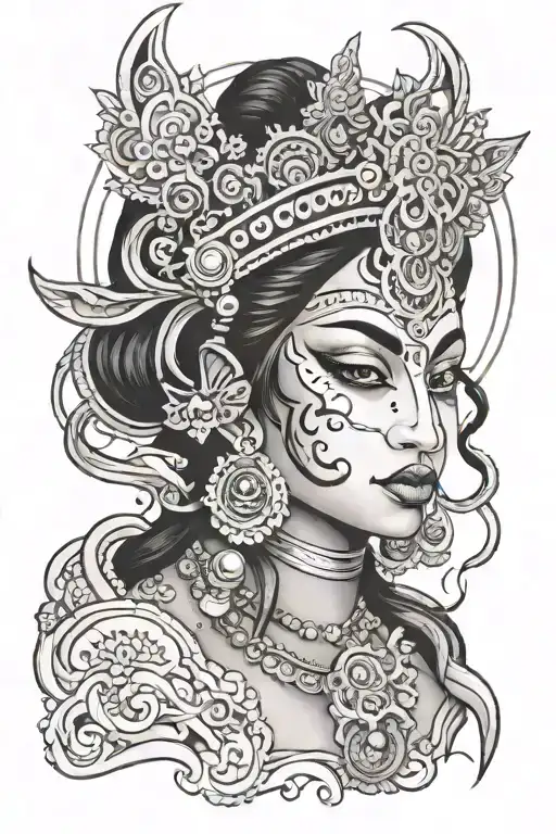 Goddess Kali Black Grey Portrait