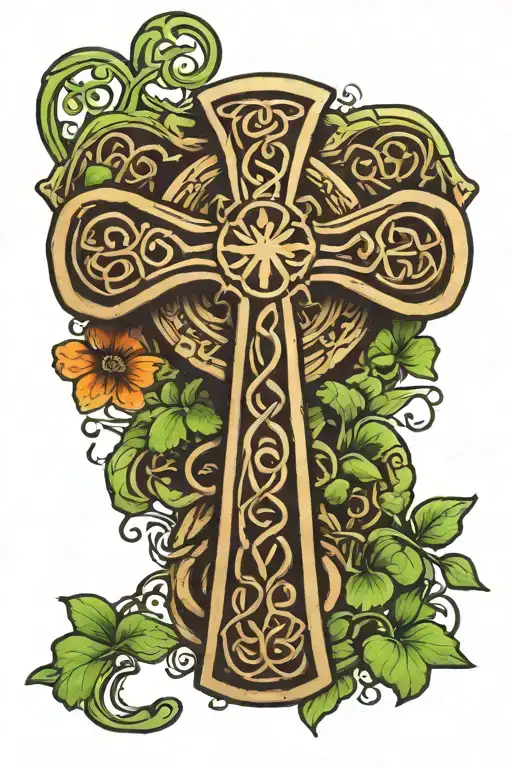 Celtic Cross With A Shamrock Background
