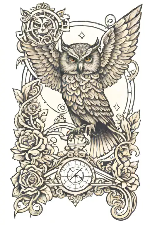 Libra Zodiac Sign And Owl Tattoo Design Full Arm Sleeve