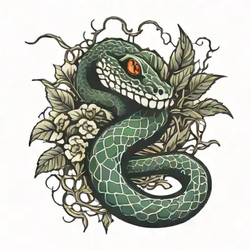 A Snake In Vines With Thorns