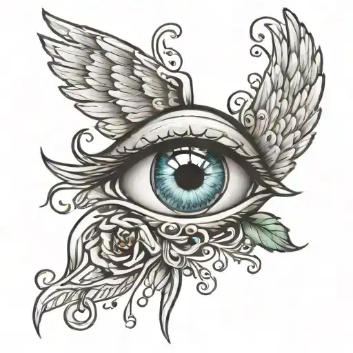 An Eye Tattoo With Fallen Angel Under It