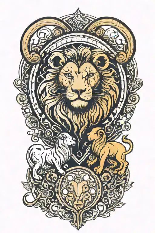 Lion And Ram In Love Inside A Moon Outline