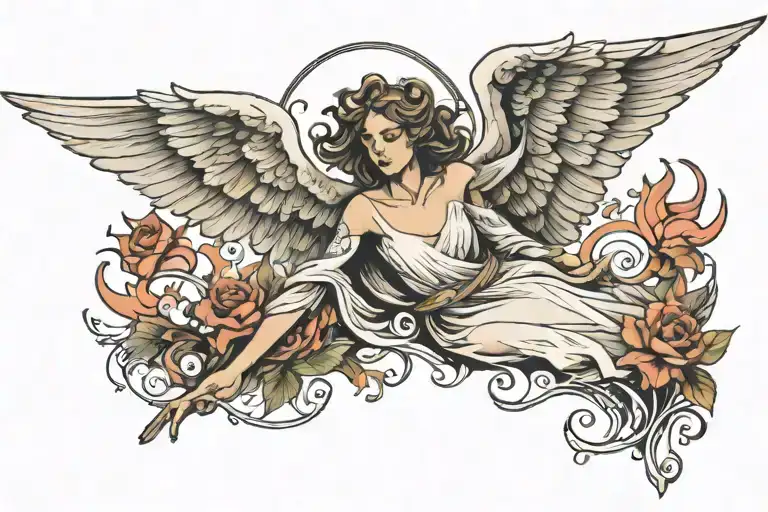 Angel With 2 Small Birds Flying Away