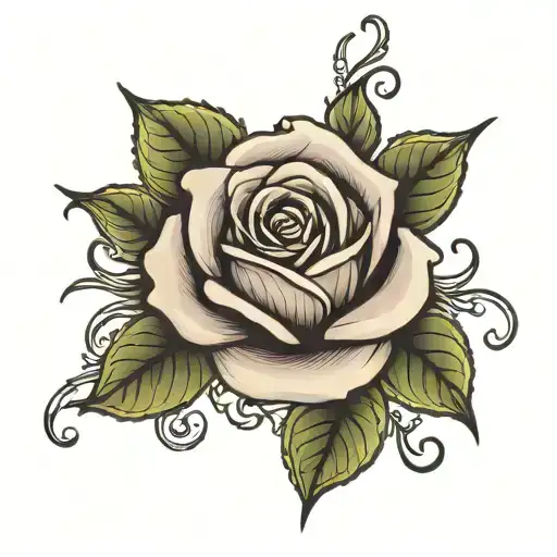 Single Rose With Vines On Each Side Spelling Don Don