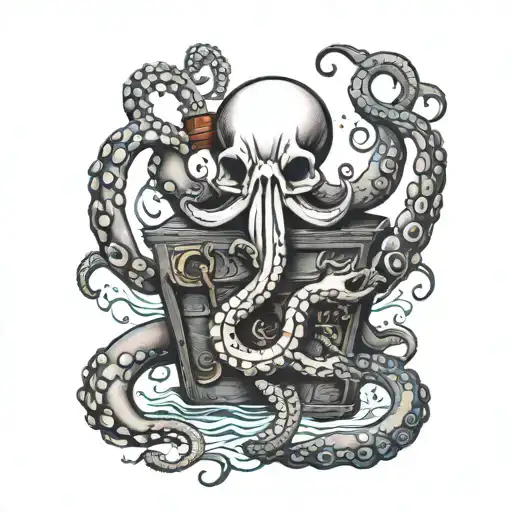 Octopus Holding Anchor And Treasure Chest
