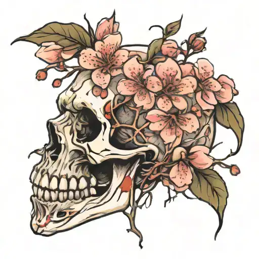 Cherry Blossoms Falling Out Of Skull Mouth Open
