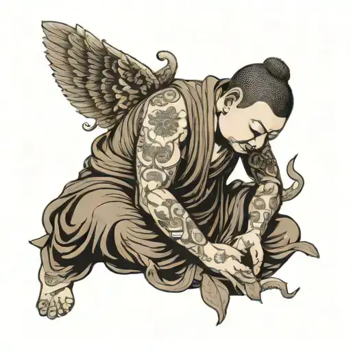 Buddha Praying On A Mythical Creature