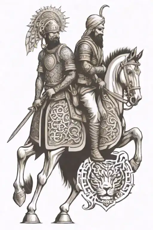 India Islamic Warrior And Massive Armour And Both Of Them Logo For Army Regiment