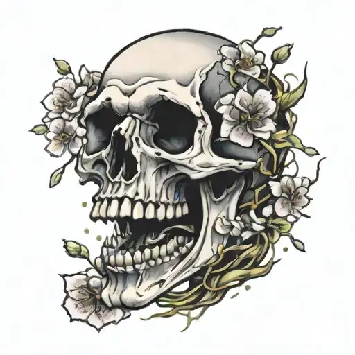 Skull Open Mouth Cherry Blossoms Falling