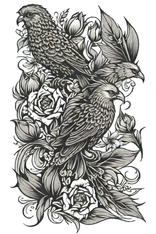 Phoenix Birds And Tulips Sunflowers Lilly Tattoo