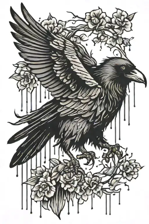Dark Black Crow In The Rain