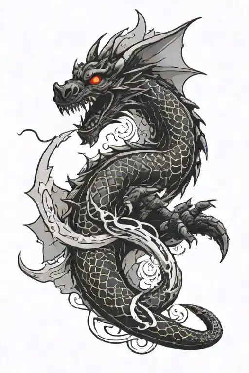 Black Dragon Wrapped Around Karambit Knife With Clouds And Lightning