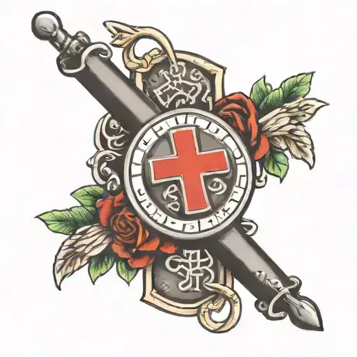 Cross With Last Name And Dog Tags Around Neck