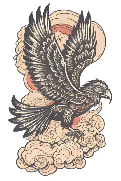 Gothic Red Liverbird Flying Though Clouds Floating