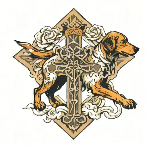 Cross With A Dog And Man
