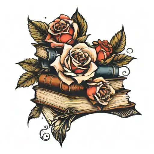 Stack Of Books With Rose On Top