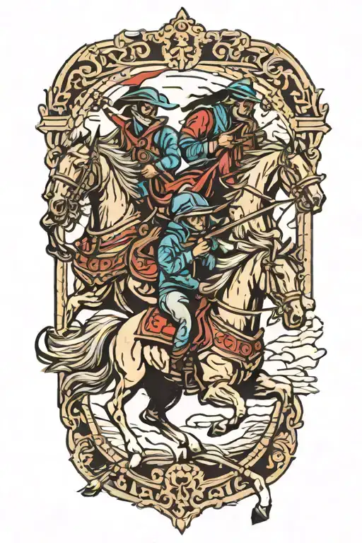 Bandits Riding Horses Robbing A Train