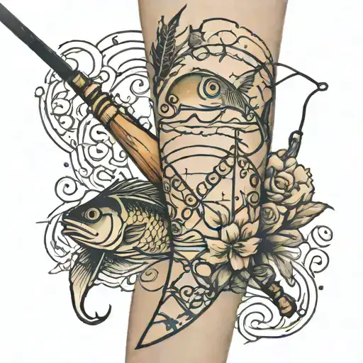 Fishing Pole On Knee With Signature Incorporated