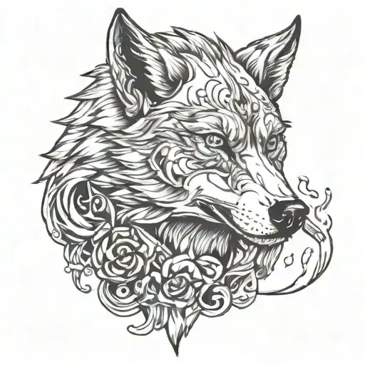 A Wolf With Human Body Smoking Cigarette