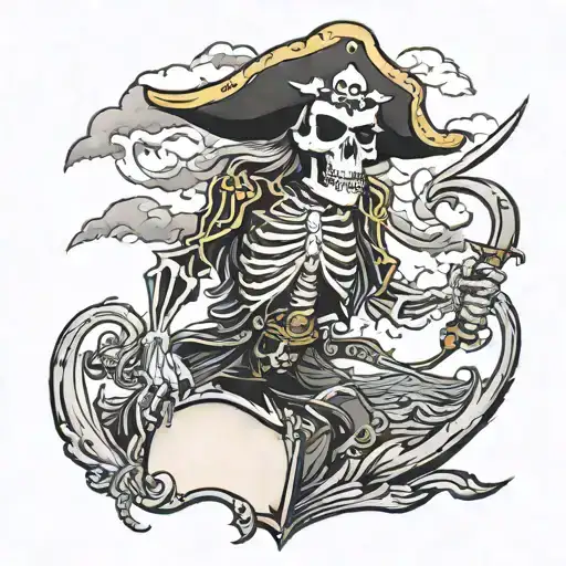 Skeleton Pirate Looking Into A Deep Dark Storm