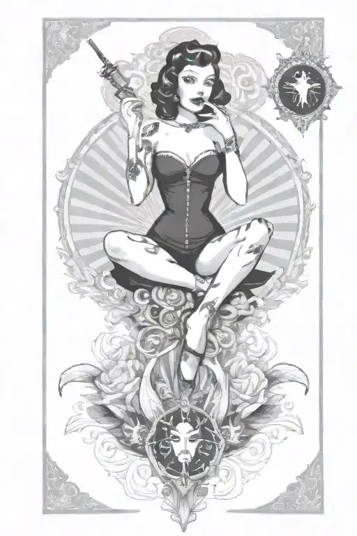 Tarot Card Featuring Beautiful Pin Up Girl Smoking Cigarette