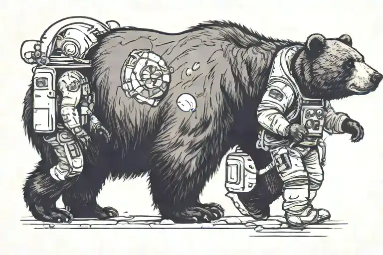 An Image Of A Bear And An Astronaut Walking Together