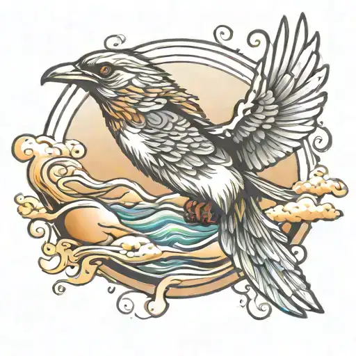 Bird Flying High To The Sea