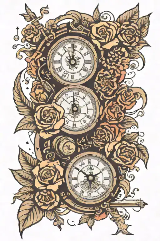 Pressure Gauge And Flowers And Skulls And Clock And Shotgun And Stars And Astrology