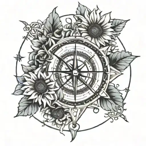 Sunflowers Surrounding A Compass That Has A Sun Inside