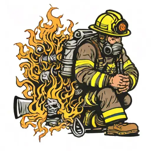 Firefighter With Flames Coming Together