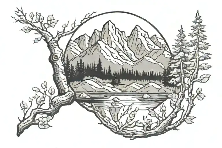 Birch Tree And Mountains Inside