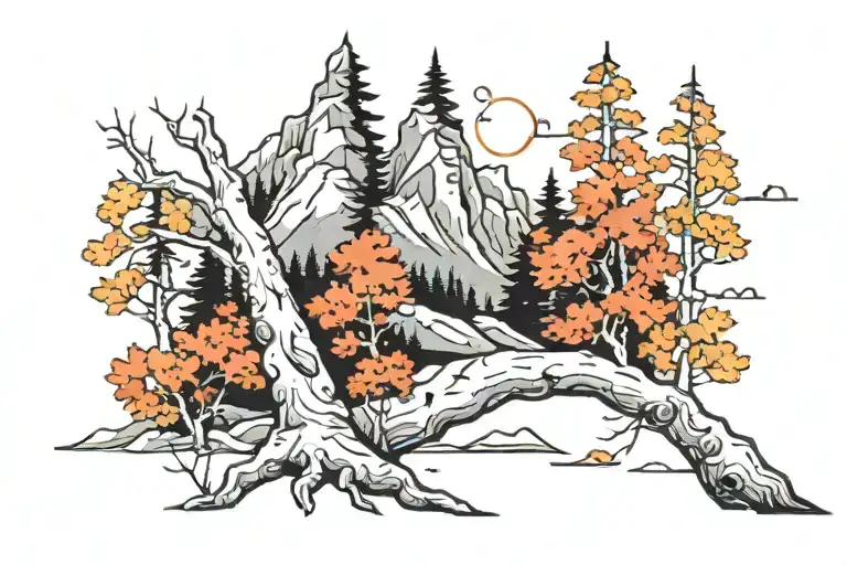 Birch Tree With Mountain Peaks Symbolizing Love