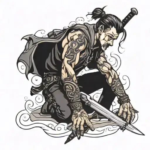 Man Leaning On His Sword