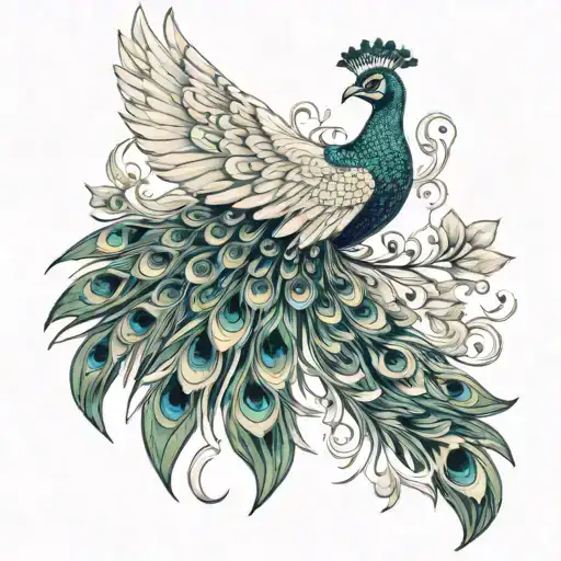 Peacock Feathers Forming Female Angel Flying