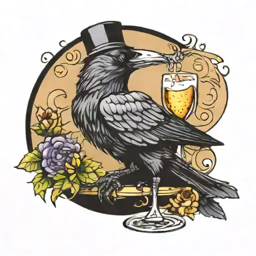 Crow Drinking From A Champagne Glass