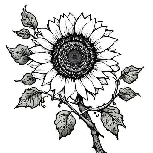 Sunflower With Cardnial On A Branch Intertwined Vines