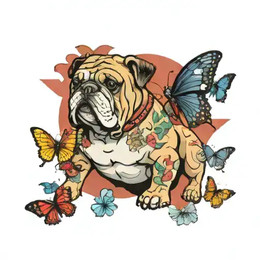 Americana English Bulldog Gorilla Butterflies Flying