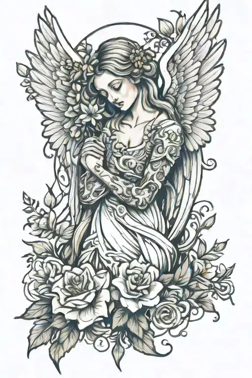 Angel With A Flowers Intertwined