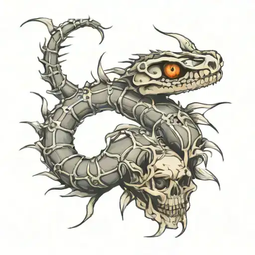 A Viper Skeleton Wrapped Around Sharp Thorns