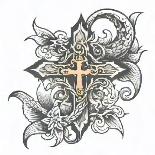 Cross With Fish Hook Going
