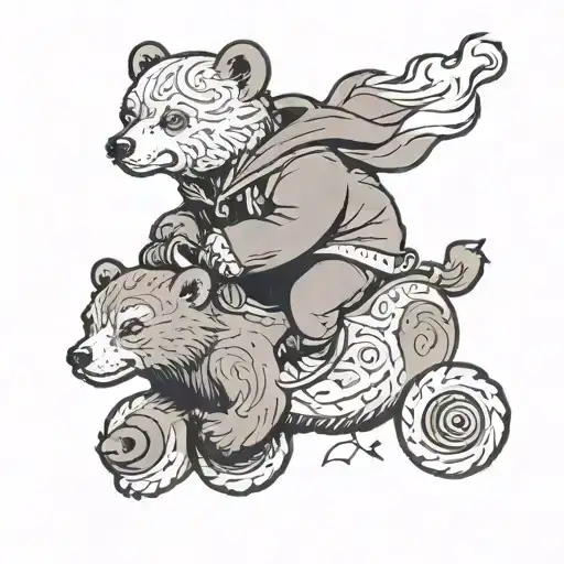 A Little Boy Riding A Bear
