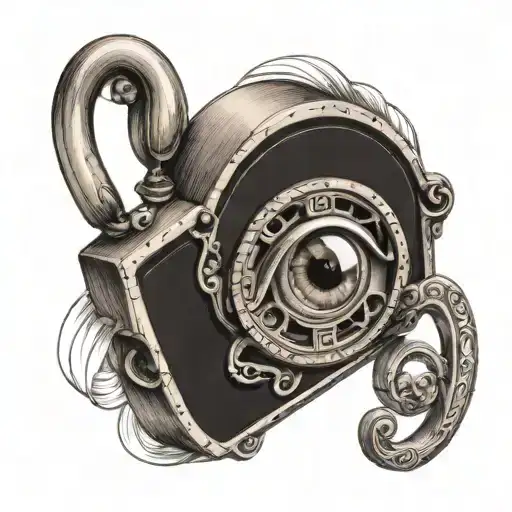 A Antique Lock With A Eye In The Center Which Key Whole Be The Eye Iris In Black And White Color