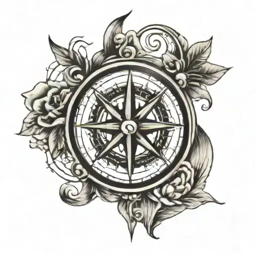 Calf Cross Compass Numbers Tattoo Featuring
