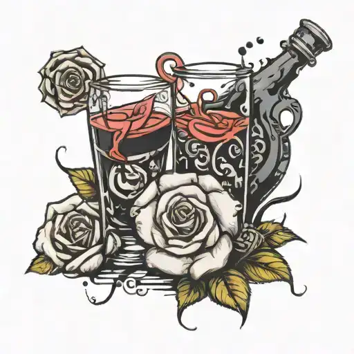 Gen&juice Bottle &Glasses Black Dice And One Rose