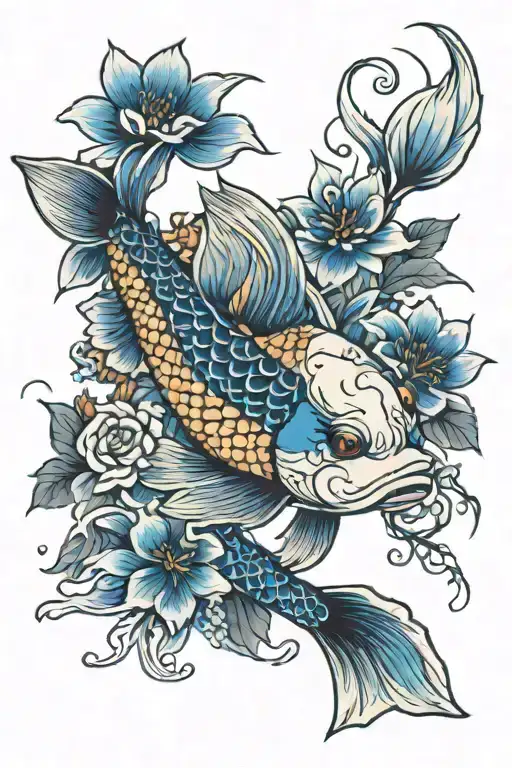 Japanese Koi Fish Blue Flowers Wrapping