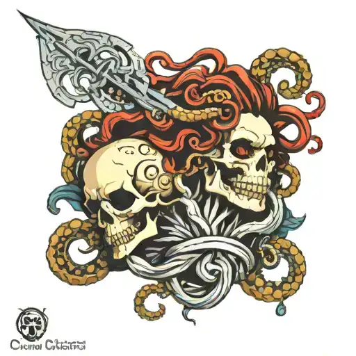 Medusa Fighting A Skull For An Eye