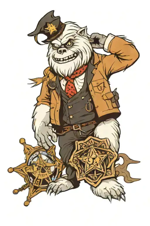 Abominable Snowman With A Sheriff's Badge On His Chest And A Black Necktie