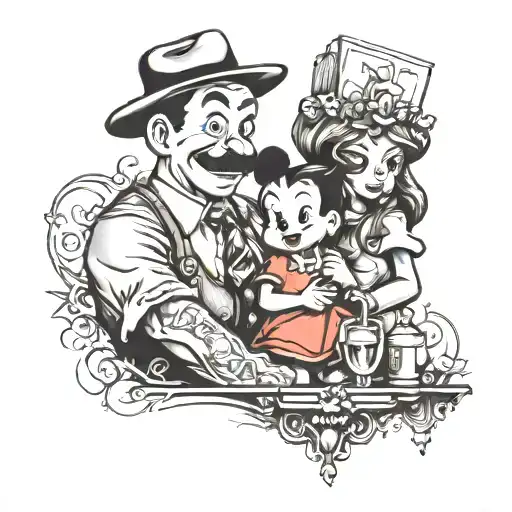 Father Daughter In The Style Of Walt And Mickey Statue