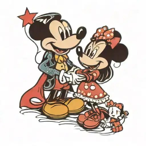 Father And Daughter In The Style Of Walt And Mickey Mouse Holding Hands